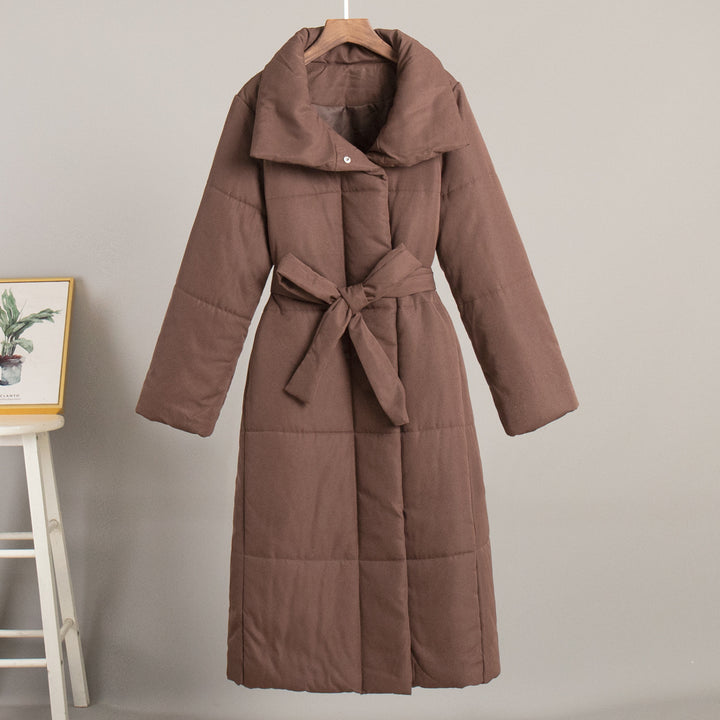 CALORA_ Casual Lange Katoenen Winterjas met Opstaande Kraag