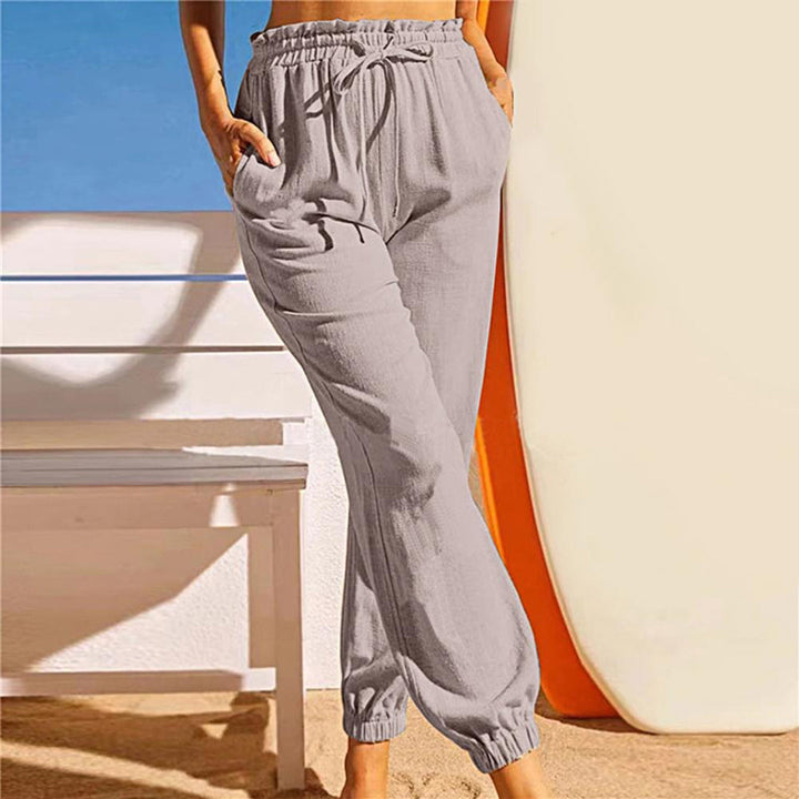 Casual Losse Broek met Elastische pijpen en taille-Wijde Broeken-Calora-Grijs-S-Calora