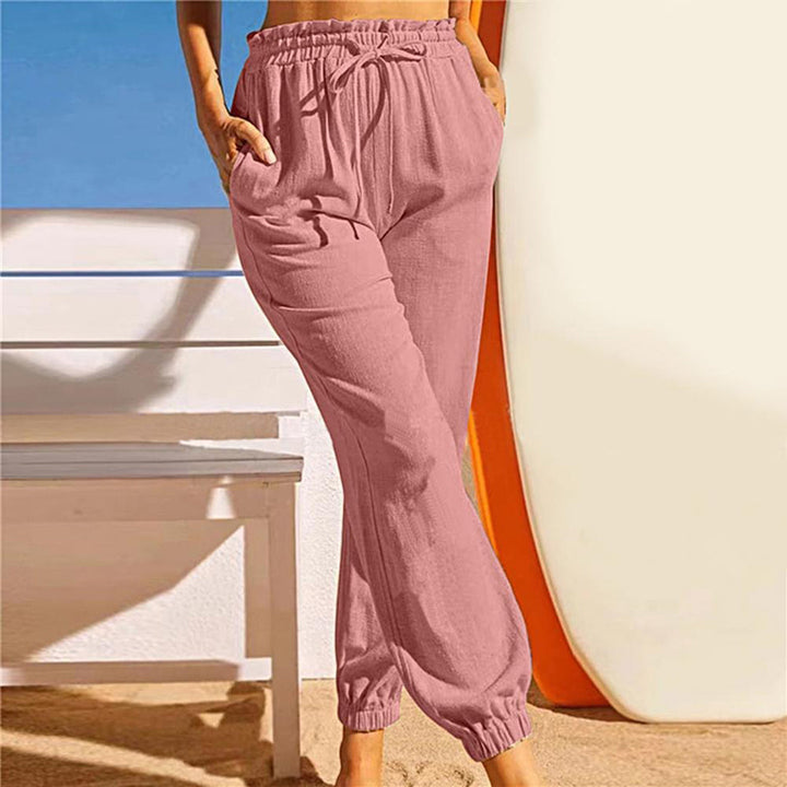 Casual Losse Broek met Elastische pijpen en taille-Wijde Broeken-Calora-Roze-S-Calora