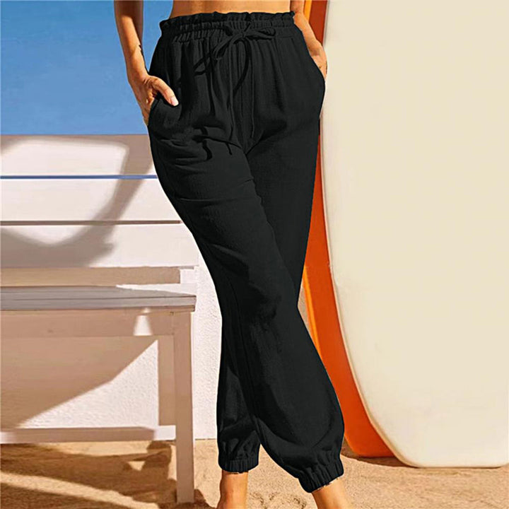 Casual Losse Broek met Elastische pijpen en taille-Wijde Broeken-Calora-Zwart-S-Calora