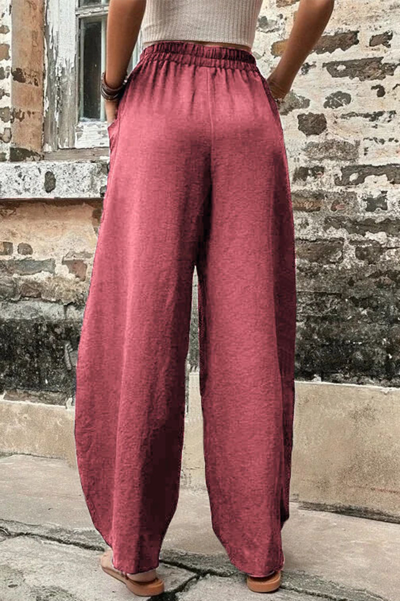 Casual losse broek met hoge taille en zakken-Wijde Broeken-Calora-Zwart-S-Calora