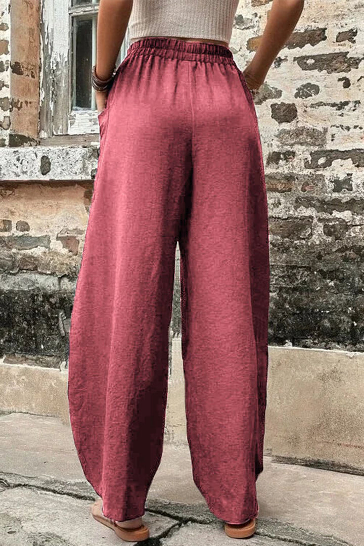 Casual losse broek met hoge taille en zakken-Wijde Broeken-Calora-Zwart-S-Calora