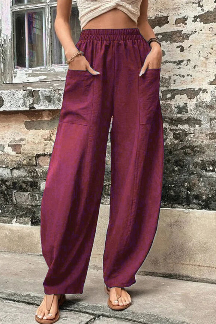 Casual losse broek met hoge taille en zakken-Wijde Broeken-Calora-Zwart-S-Calora