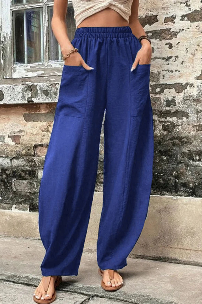 Casual losse broek met hoge taille en zakken-Wijde Broeken-Calora-Zwart-S-Calora