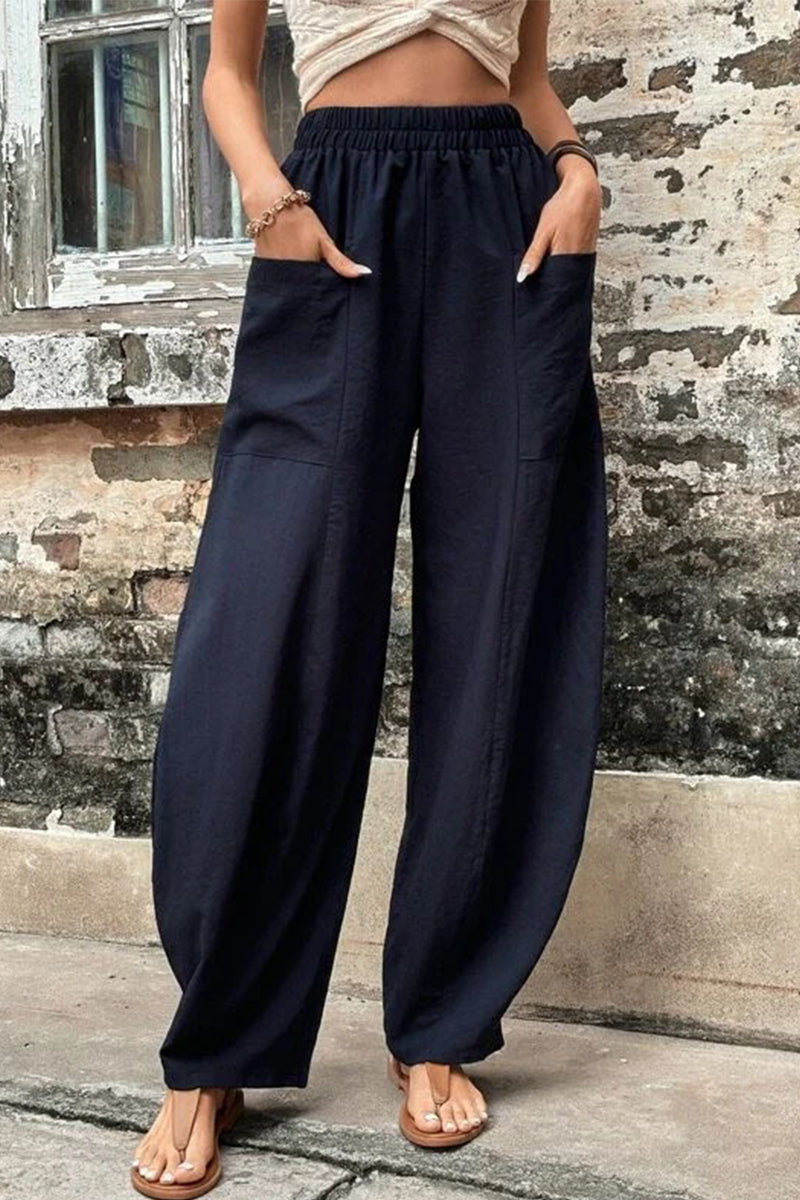 Casual losse broek met hoge taille en zakken-Wijde Broeken-Calora-Zwart-S-Calora