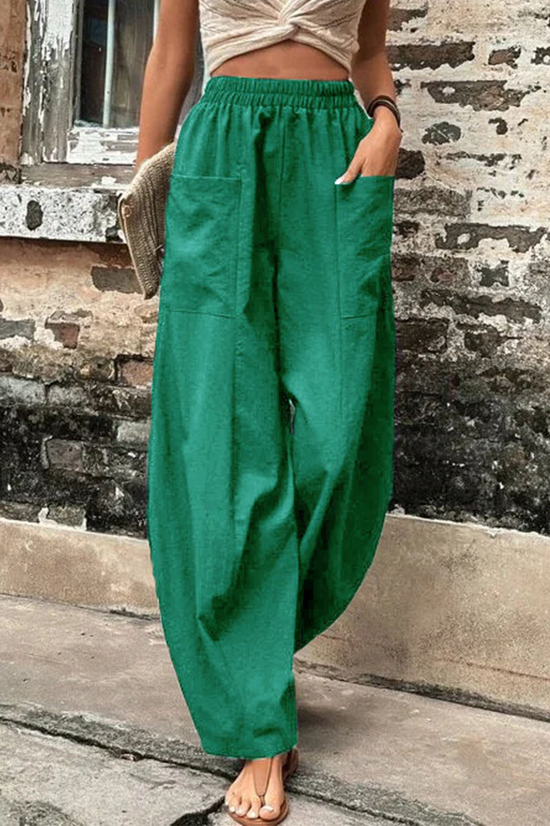 Casual losse broek met hoge taille en zakken-Wijde Broeken-Calora-Zwart-S-Calora