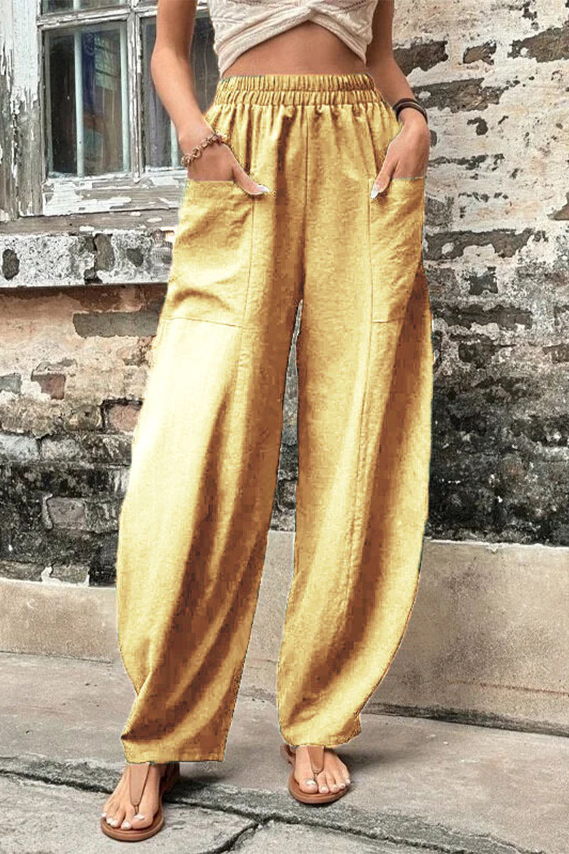 Casual losse broek met hoge taille en zakken-Wijde Broeken-Calora-Zwart-S-Calora