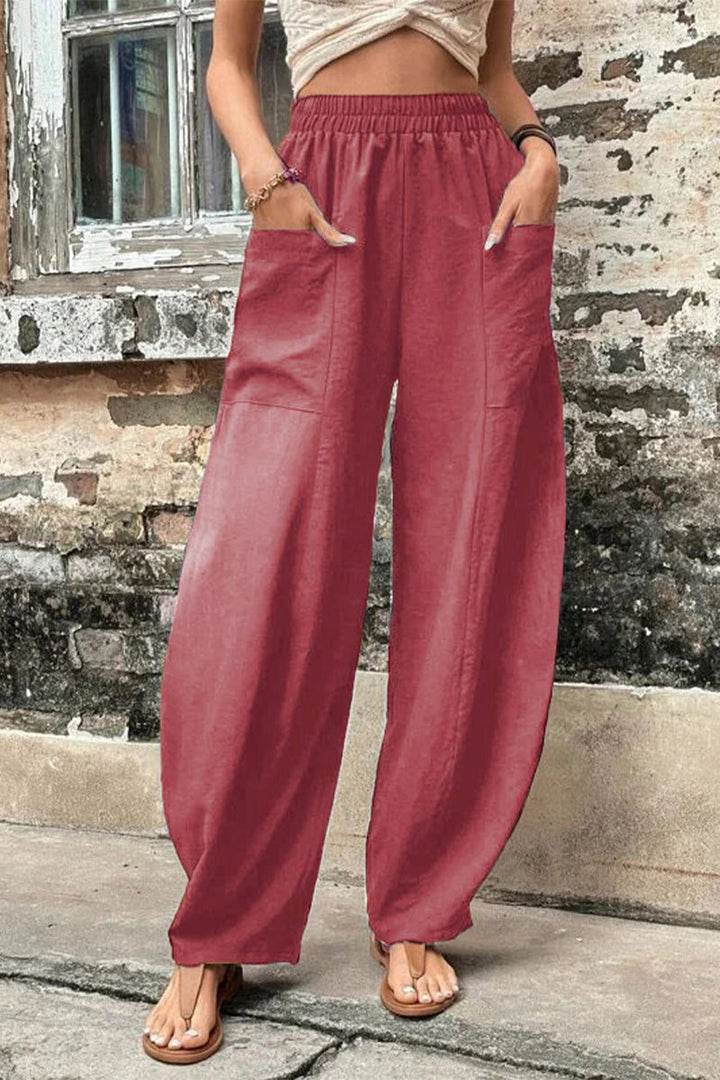 Casual losse broek met hoge taille en zakken-Wijde Broeken-Calora-Zwart-S-Calora