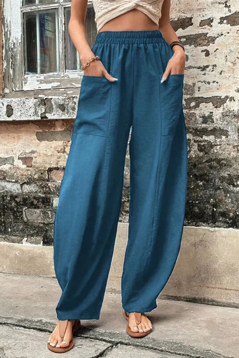 Casual losse broek met hoge taille en zakken-Wijde Broeken-Calora-Zwart-S-Calora
