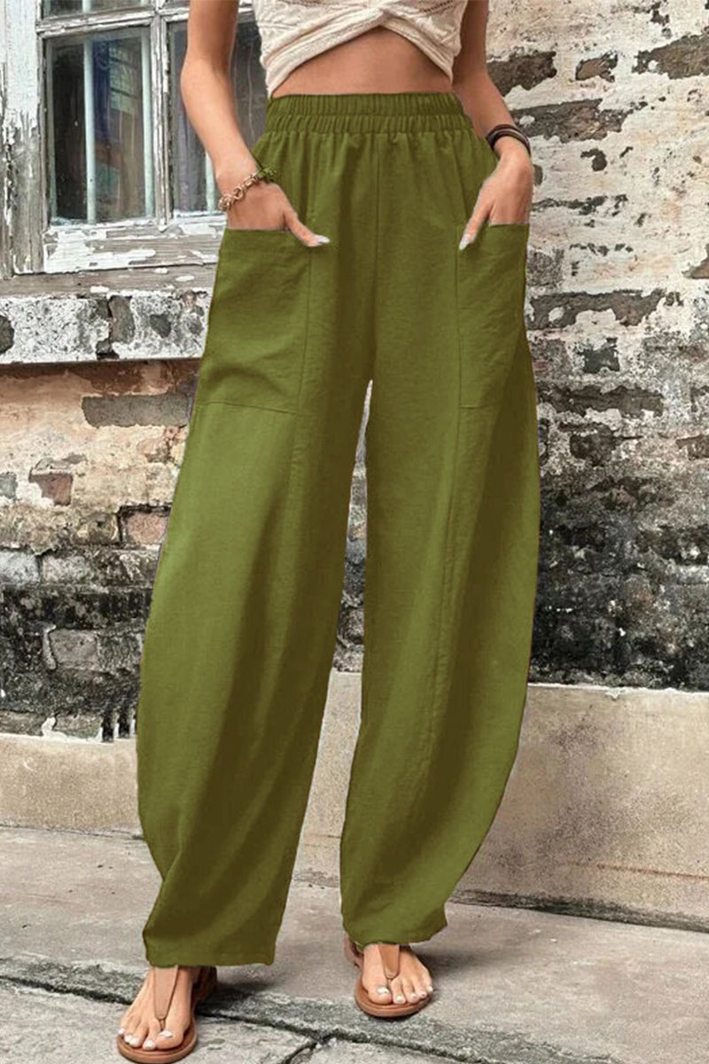 Casual losse broek met hoge taille en zakken-Wijde Broeken-Calora-Zwart-S-Calora