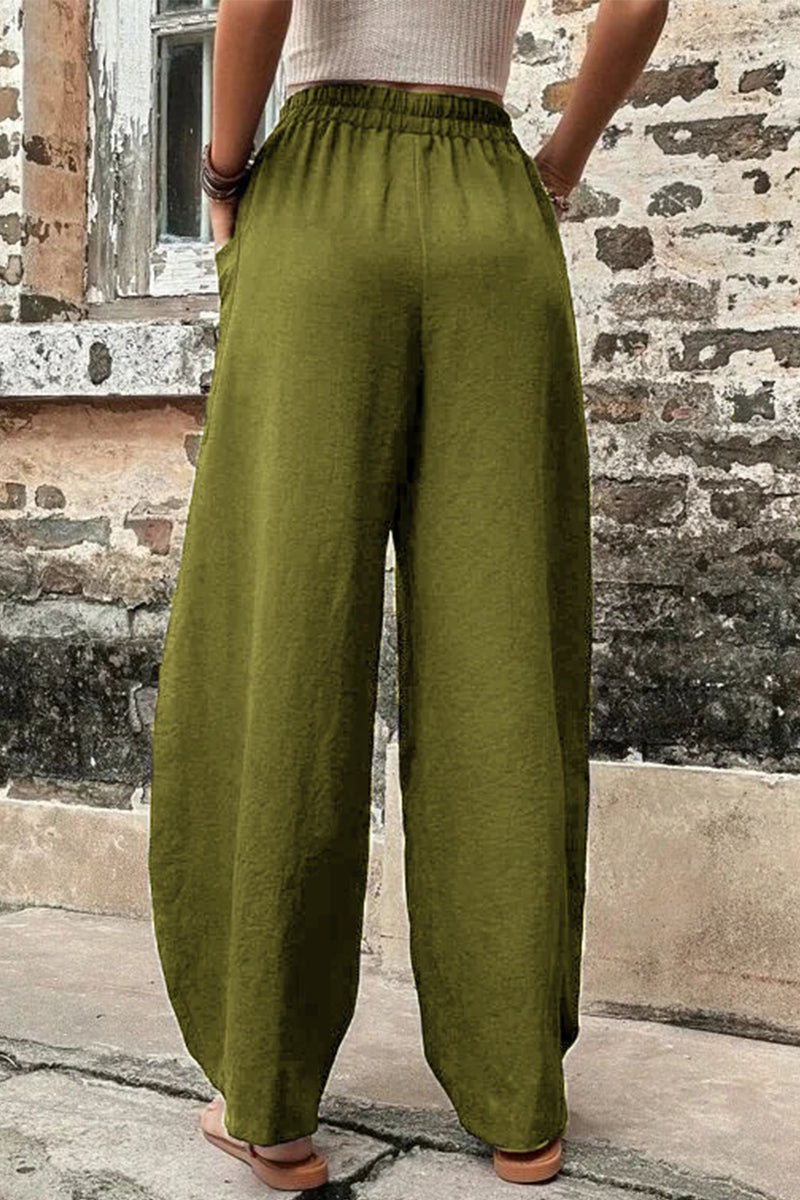 Casual losse broek met hoge taille en zakken-Wijde Broeken-Calora-Zwart-S-Calora