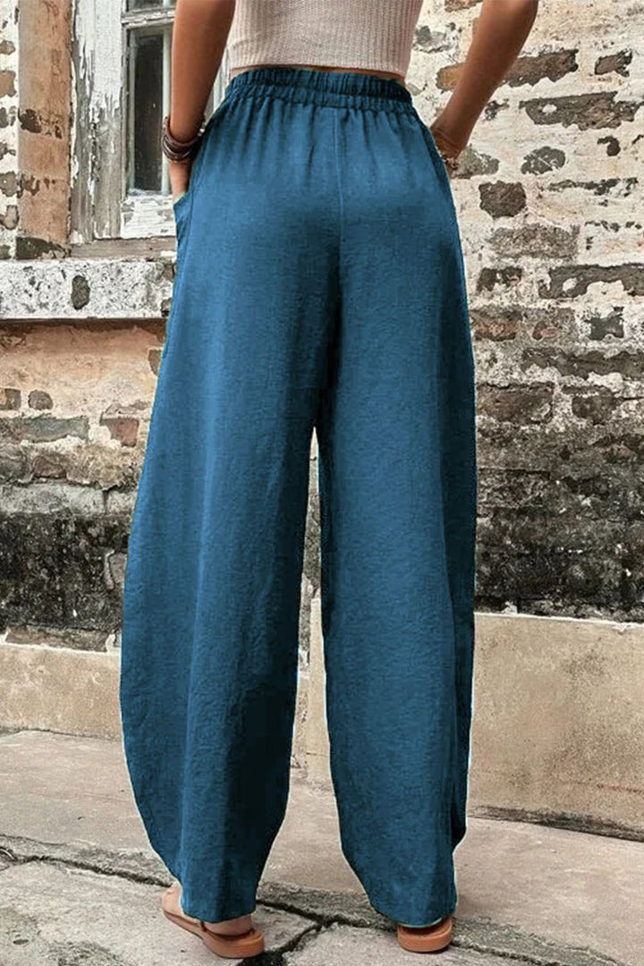 Casual losse broek met hoge taille en zakken-Wijde Broeken-Calora-Zwart-S-Calora