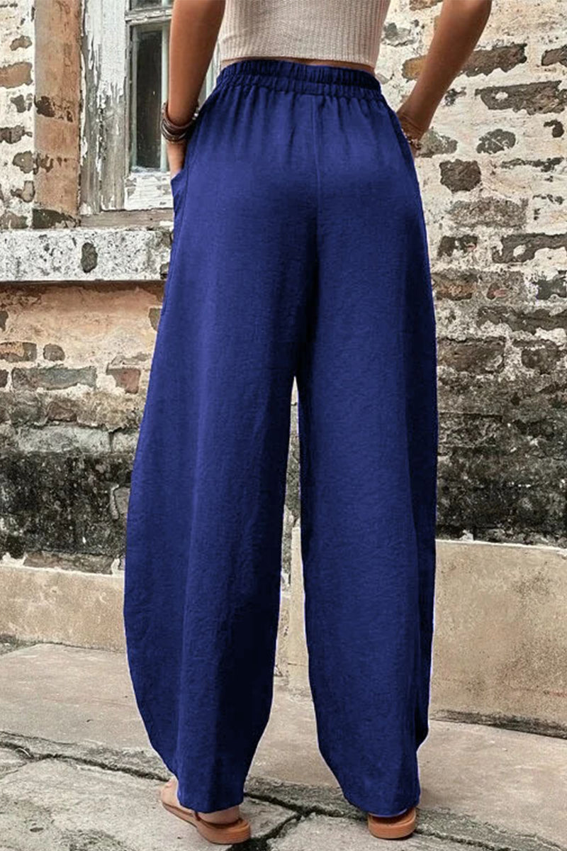 Casual losse broek met hoge taille en zakken-Wijde Broeken-Calora-Zwart-S-Calora
