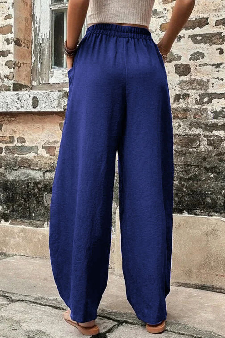Casual losse broek met hoge taille en zakken-Wijde Broeken-Calora-Zwart-S-Calora