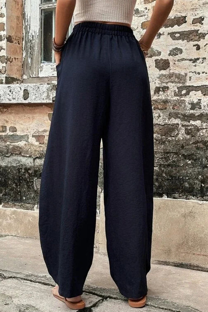 Casual losse broek met hoge taille en zakken-Wijde Broeken-Calora-Zwart-S-Calora