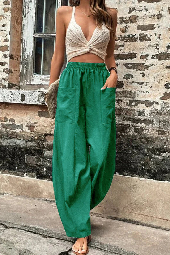 Casual losse broek met hoge taille en zakken-Wijde Broeken-Calora-Zwart-S-Calora
