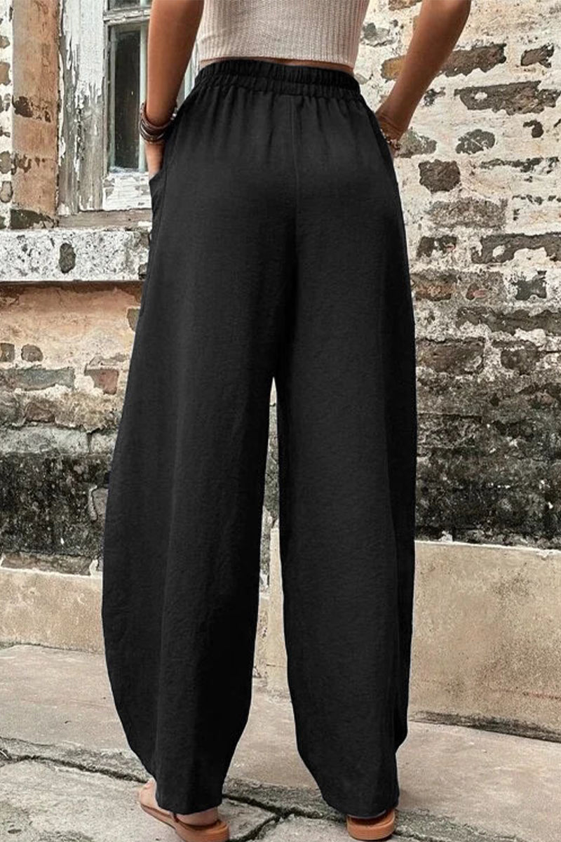 Casual losse broek met hoge taille en zakken-Wijde Broeken-Calora-Zwart-S-Calora