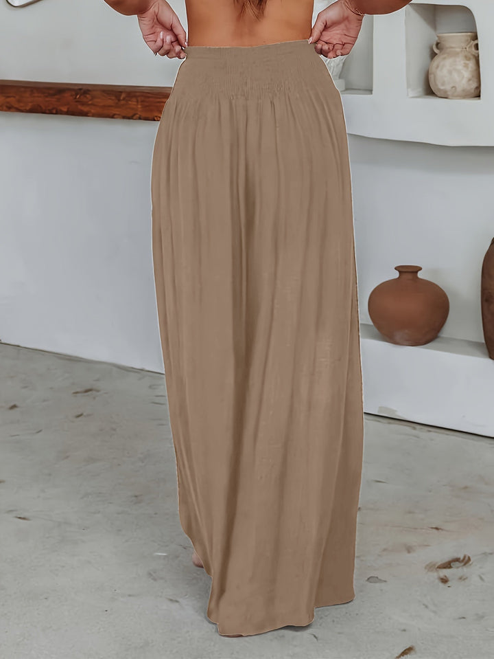 Casual Losse Broek met Wijde Pijpen-Wijde Broeken-Calora-Khaki-S-Calora