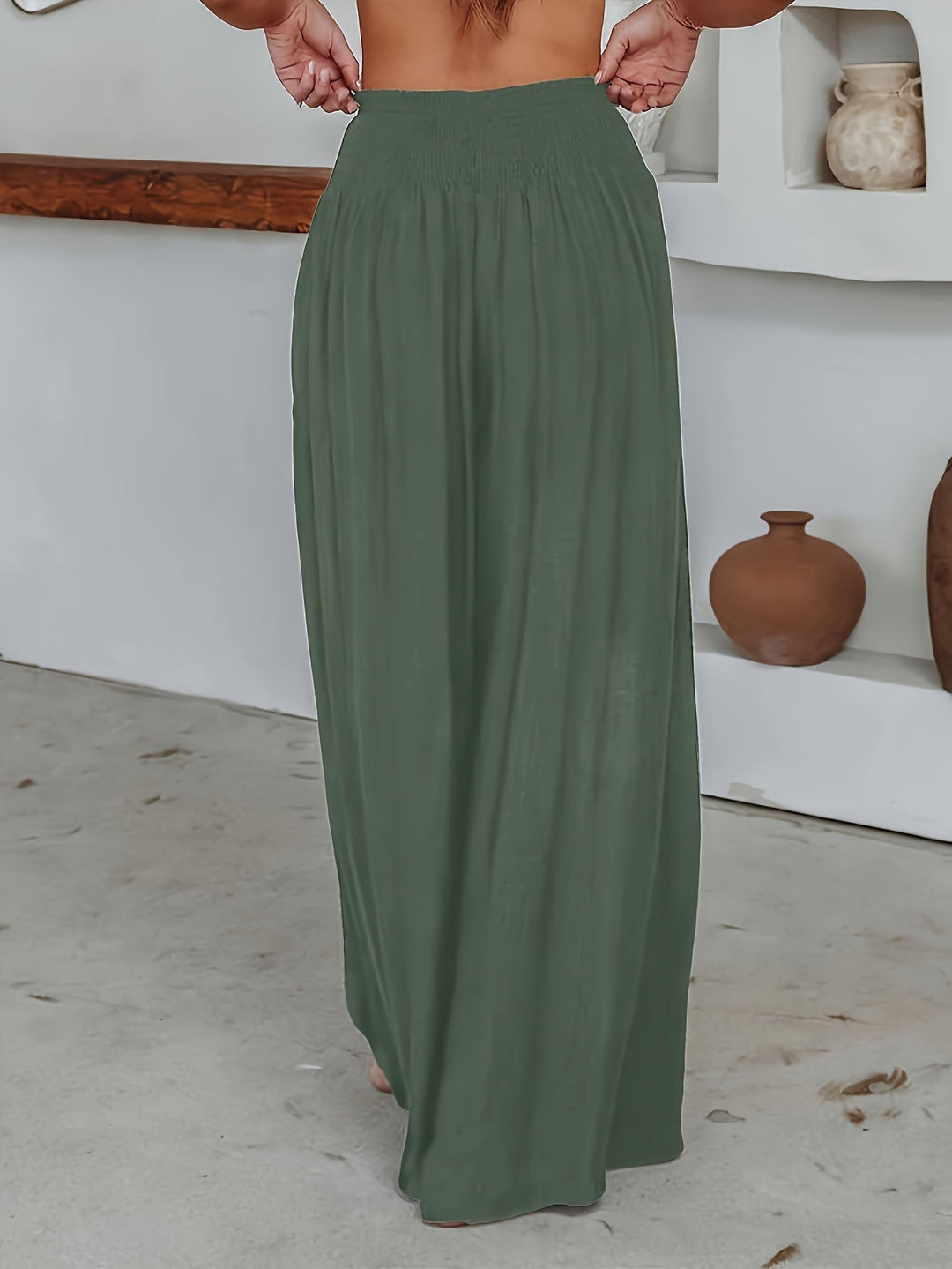 Casual Losse Broek met Wijde Pijpen-Wijde Broeken-Calora-Zwart-S-Calora