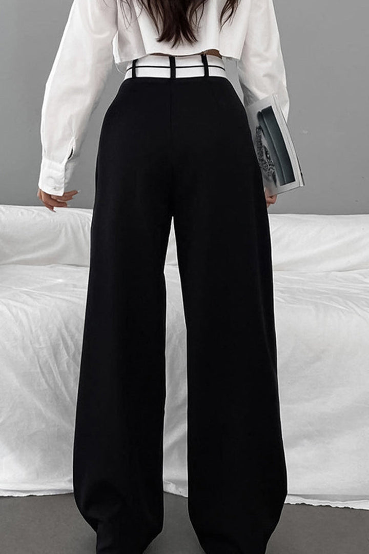 Casual Losse Hoge Taille Wijde Broek-Wijde Broeken-Calora-Zwart-S-Calora
