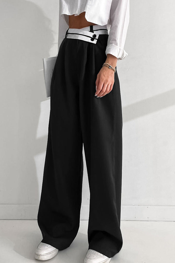 Casual Losse Hoge Taille Wijde Broek-Wijde Broeken-Calora-Zwart-S-Calora