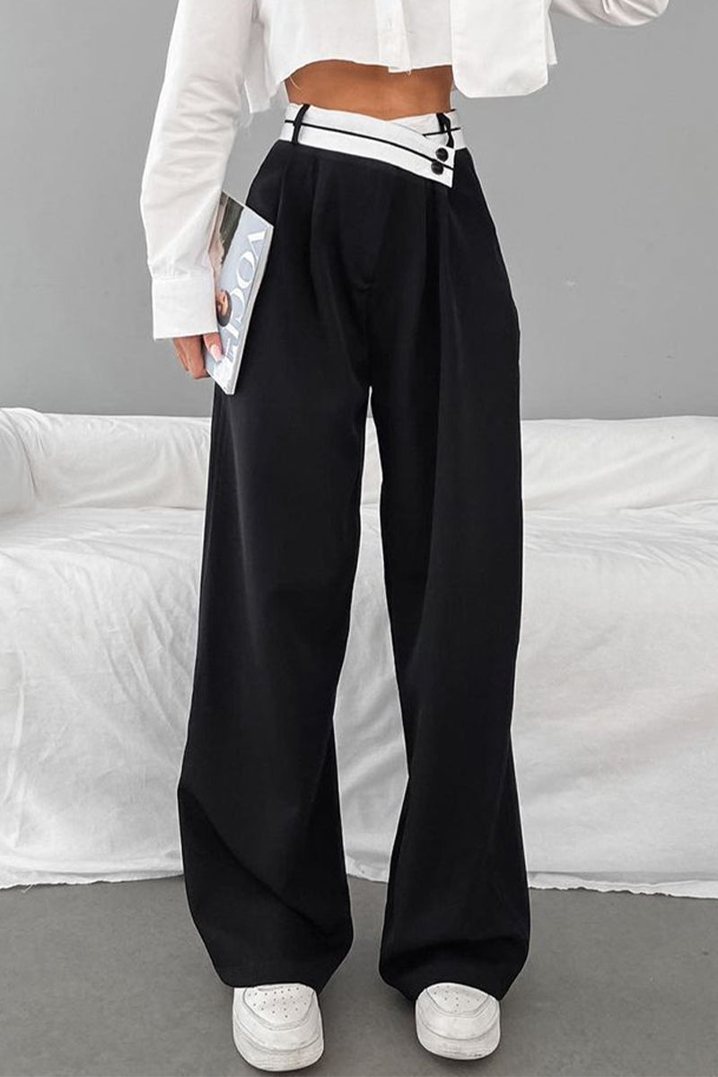 Casual Losse Hoge Taille Wijde Broek-Wijde Broeken-Calora-Zwart-S-Calora