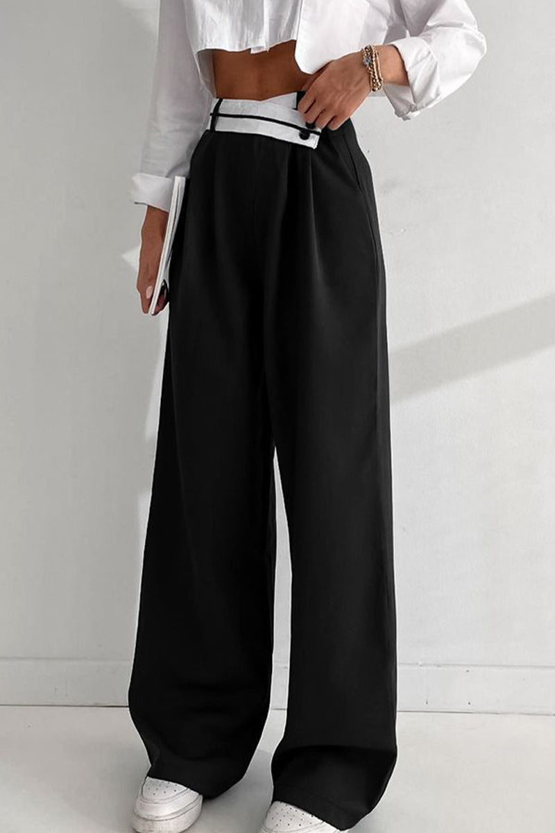 Casual Losse Hoge Taille Wijde Broek-Wijde Broeken-Calora-Zwart-S-Calora
