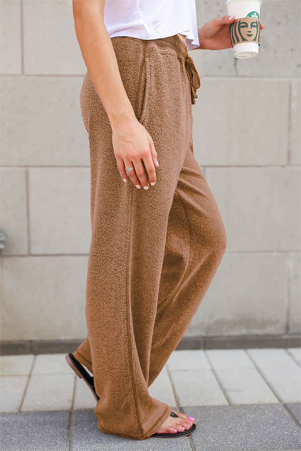 Casual Losse Wijdere Broek met Trekkoord en Zakken voor Dames-Joggingsbroek-Calora-Bruin-S-Calora