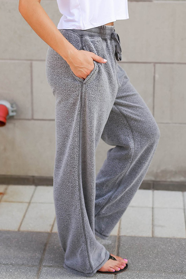Casual Losse Wijdere Broek met Trekkoord en Zakken voor Dames-Joggingsbroek-Calora-Grijs-S-Calora
