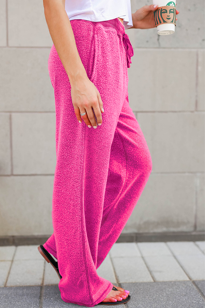 Casual Losse Wijdere Broek met Trekkoord en Zakken voor Dames-Joggingsbroek-Calora-Roze-S-Calora