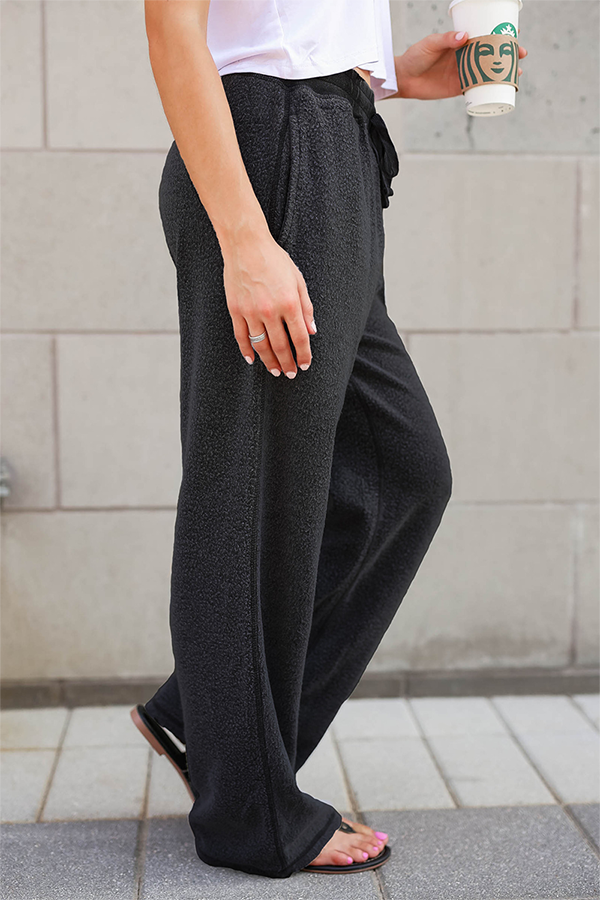 Casual Losse Wijdere Broek met Trekkoord en Zakken voor Dames-Joggingsbroek-Calora-Zwart-S-Calora