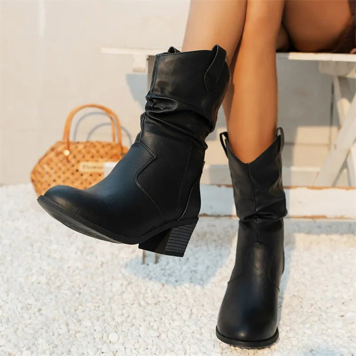 Casual Middelhoge Leren Dames Laarzen-Laarzen-Calora-Zwart-36-Calora