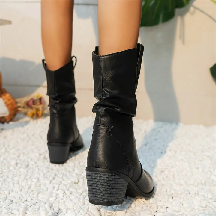 Casual Middelhoge Leren Dames Laarzen-Laarzen-Calora-Zwart-36-Calora