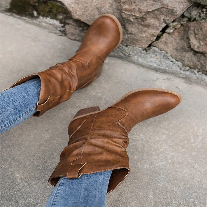 Casual Middelhoge Leren Dames Laarzen-Laarzen-Calora-Zwart-36-Calora