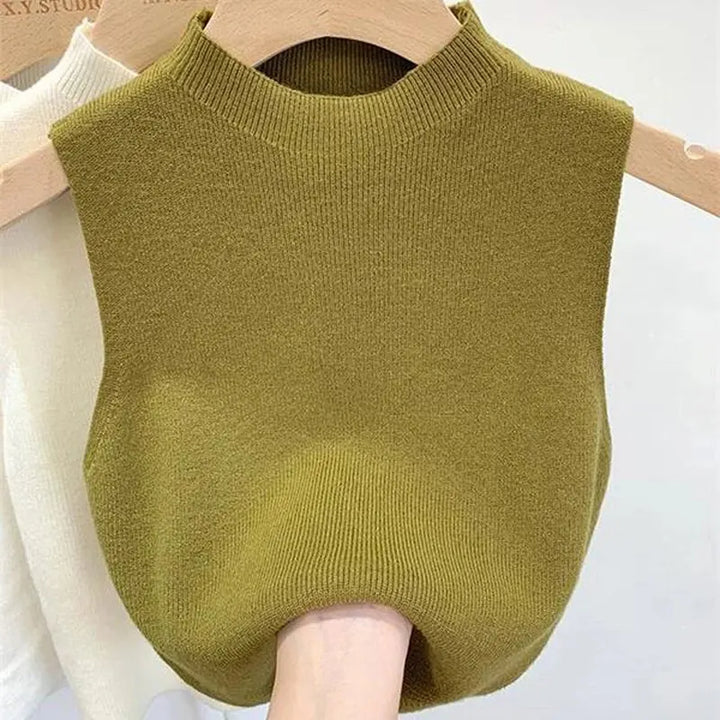 Casual Mouwloze Gebreide Turtleneck top voor Vrouwen-Shirts & Topjes-Calora-Groen-S-Calora