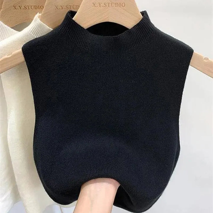 Casual Mouwloze Gebreide Turtleneck top voor Vrouwen-Shirts & Topjes-Calora-Zwart-S-Calora