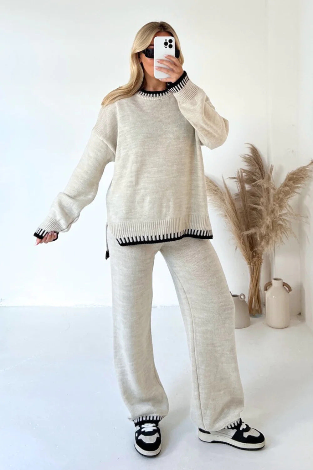 CALORA_ Casual Tweedelige Set met Lange Mouwen van Zachte Viscose
