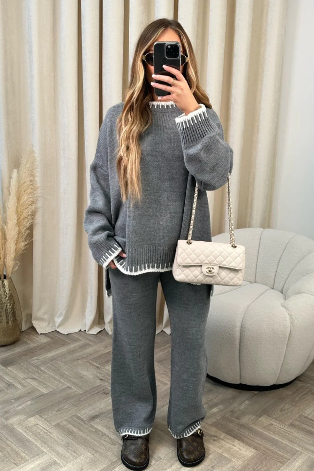 CALORA_ Casual Tweedelige Set met Lange Mouwen van Zachte Viscose