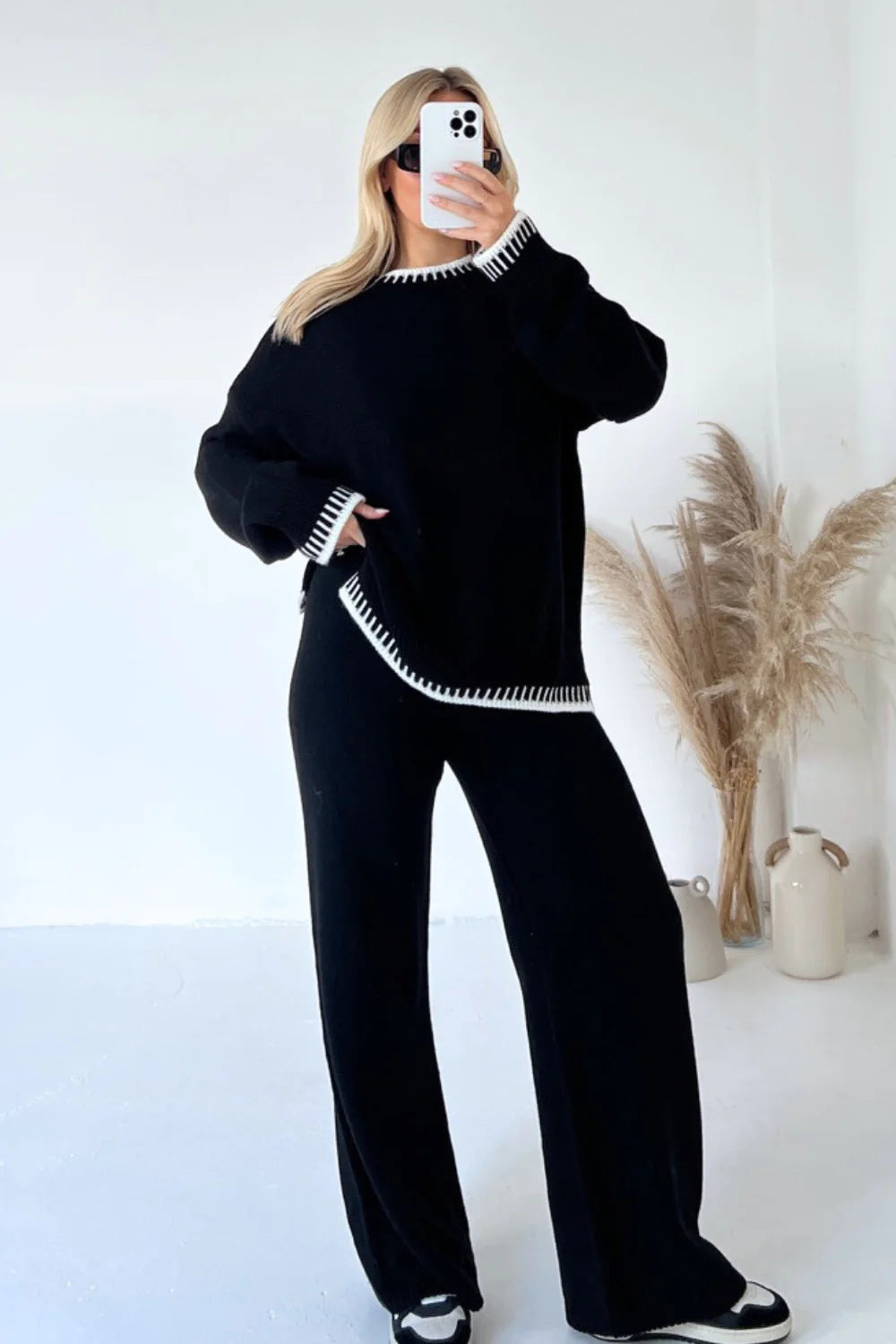 CALORA_ Casual Tweedelige Set met Lange Mouwen van Zachte Viscose
