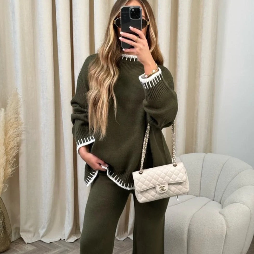 CALORA_ Casual Tweedelige Set met Lange Mouwen van Zachte Viscose