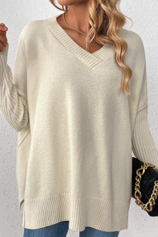 CALORA_ Casual V-Hals Lange Mouwen Gebreide Trui