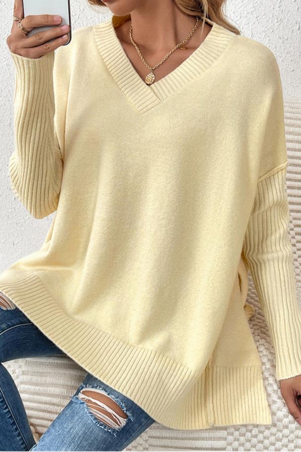 CALORA_ Casual V-Hals Lange Mouwen Gebreide Trui