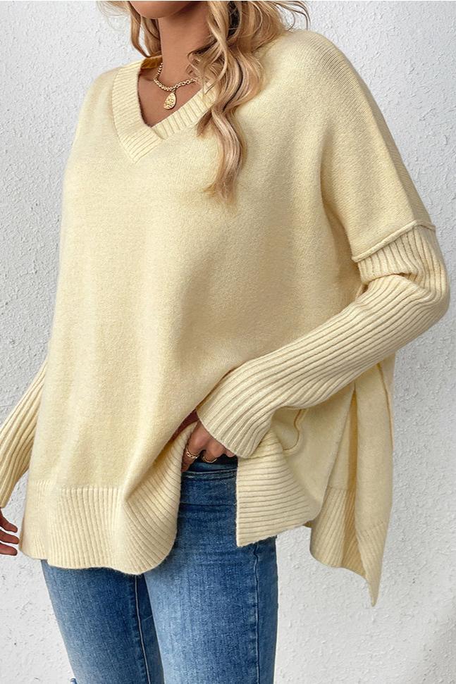 CALORA_ Casual V-Hals Lange Mouwen Gebreide Trui