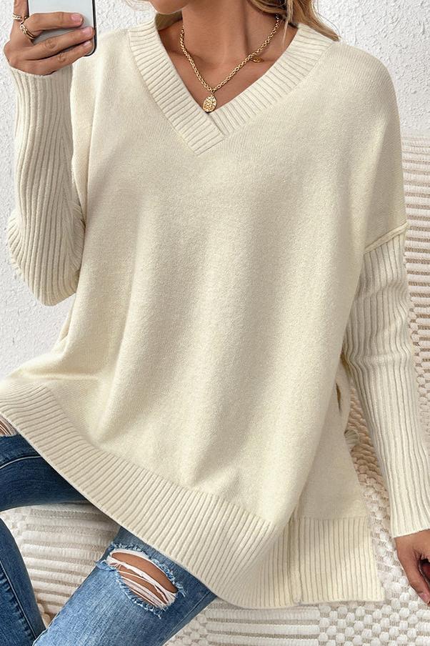 CALORA_ Casual V-Hals Lange Mouwen Gebreide Trui