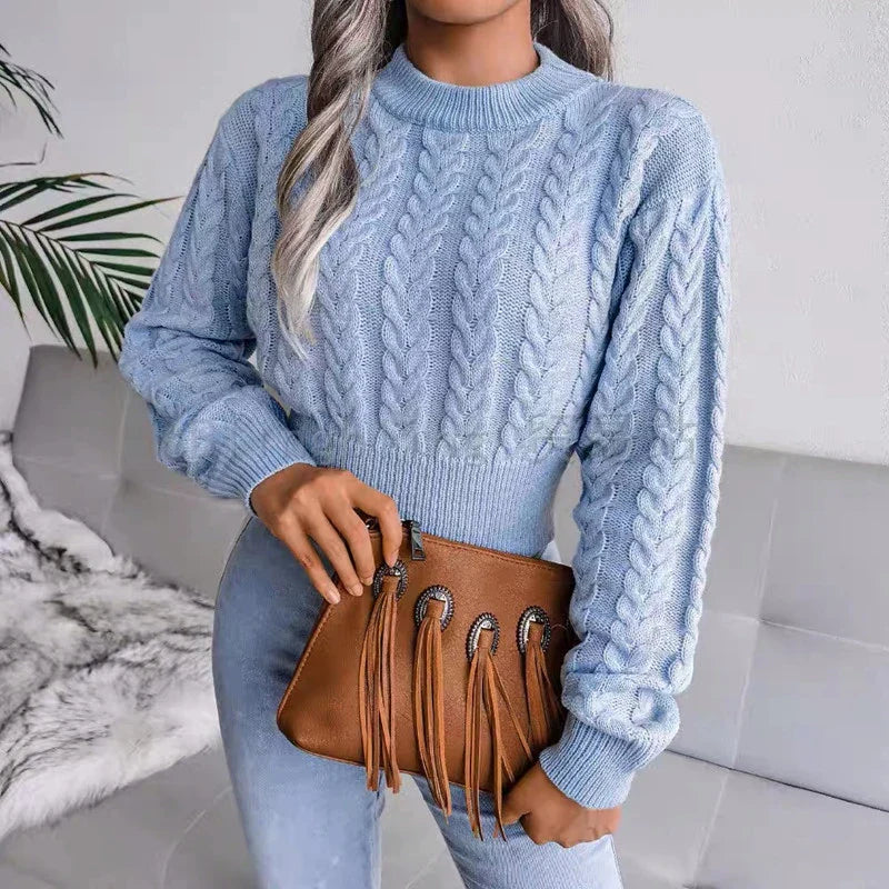 Casual winter basics gebreide crop top trui voor dames-Shirts & Topjes-Calora-Blauw-Eén maat-Calora