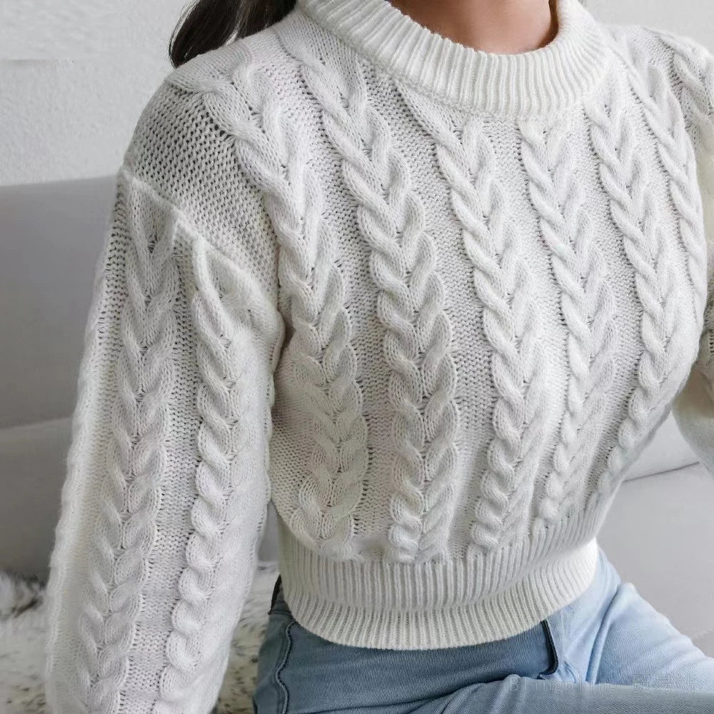 Casual winter basics gebreide crop top trui voor dames-Shirts & Topjes-Calora-Wit-Eén maat-Calora
