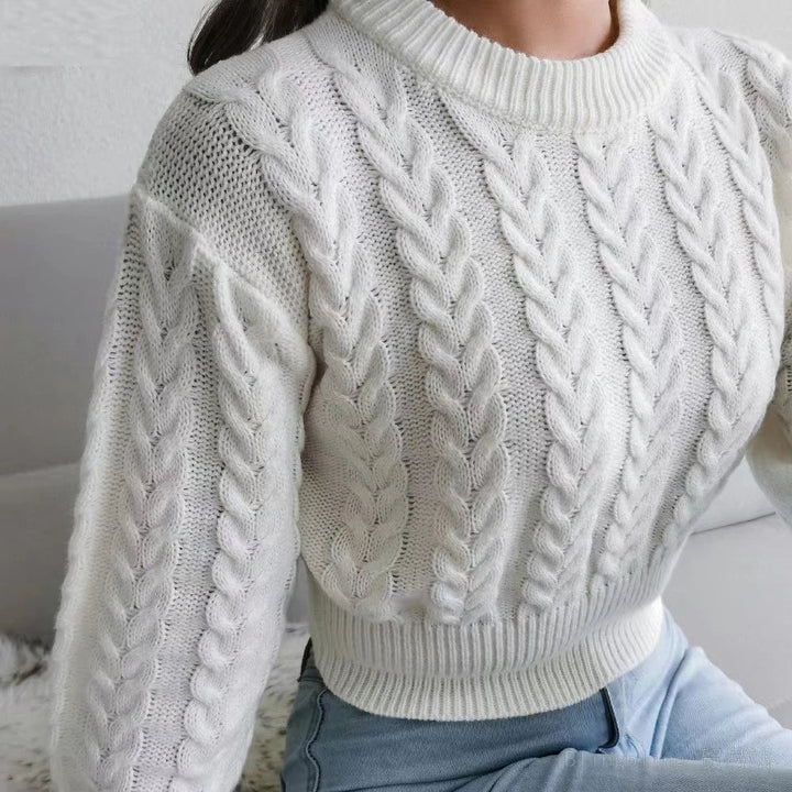 Casual winter basics gebreide crop top trui voor dames-Shirts & Topjes-Calora-Wit-Eén maat-Calora