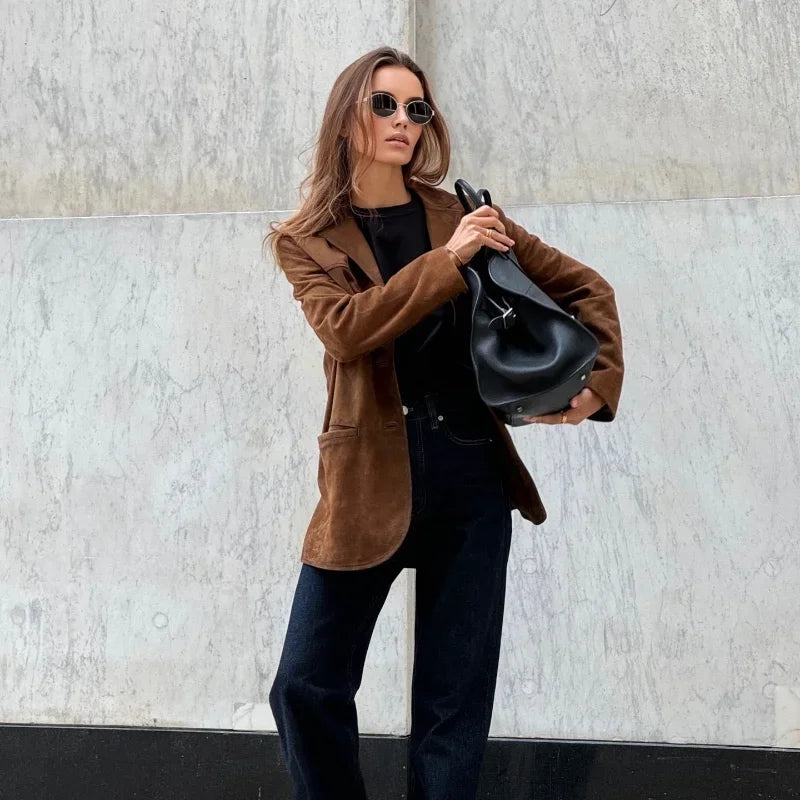 CALORA_ Chic Suède Dames Colbert Jas