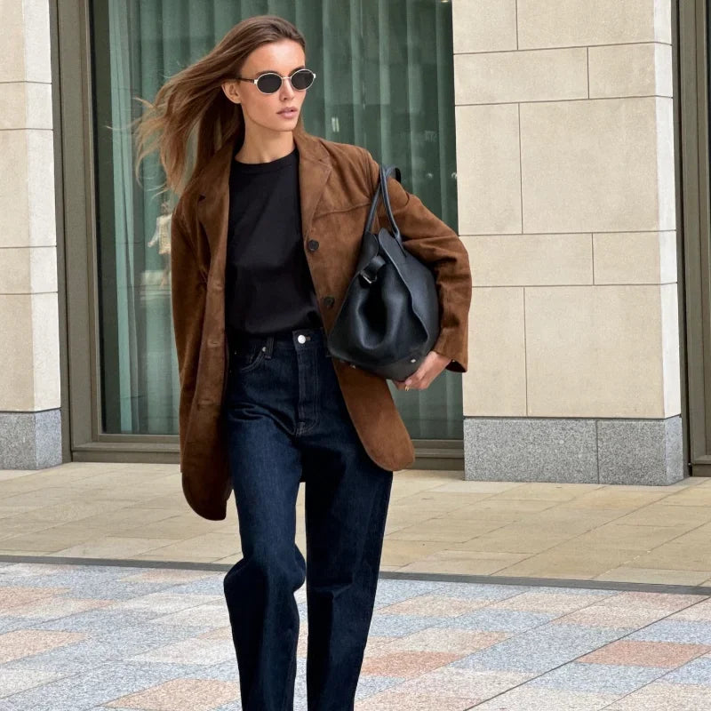 CALORA_ Chic Suède Dames Colbert Jas