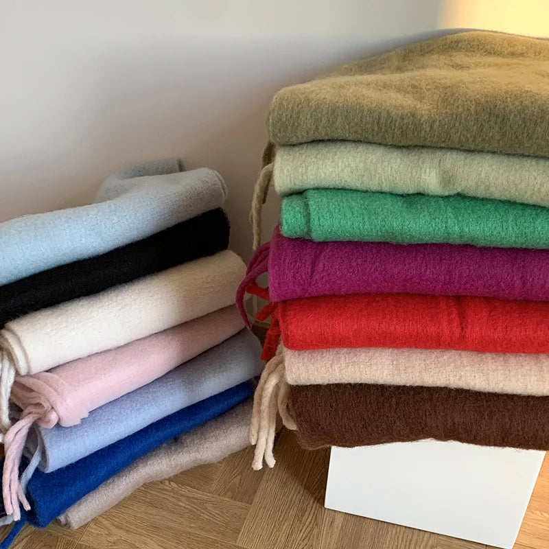 ChicWool | Vrouwelijke Dikke Sjaal - Warme Winter Sjaal met Franje-Home Decor-Calora-Blauw-230X40CM-Calora